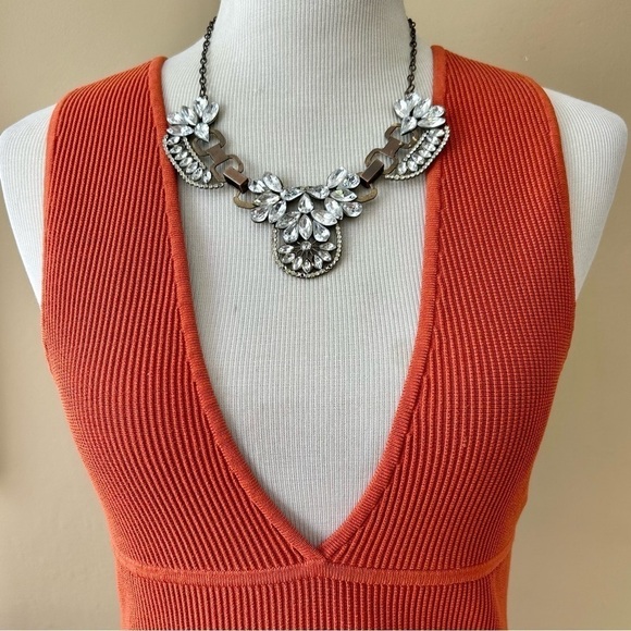 Aritzia Babaton Deep V Dress Ribbed Sleeveless Mini Pumpkin Orange Size Large - Picture 5 of 16